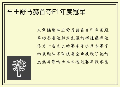 车王舒马赫首夺F1年度冠军